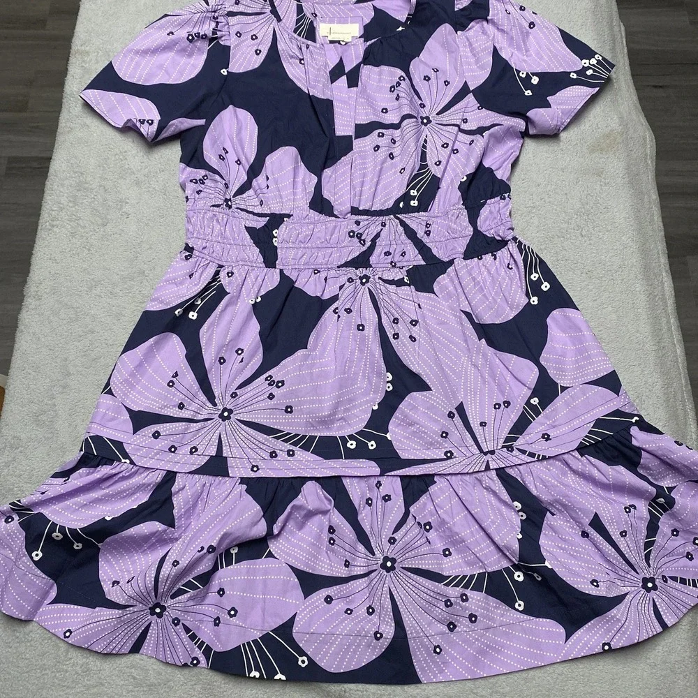 Anthropologie Navy and Lavender Floral Tiered Dress - Picture 1 of 8
